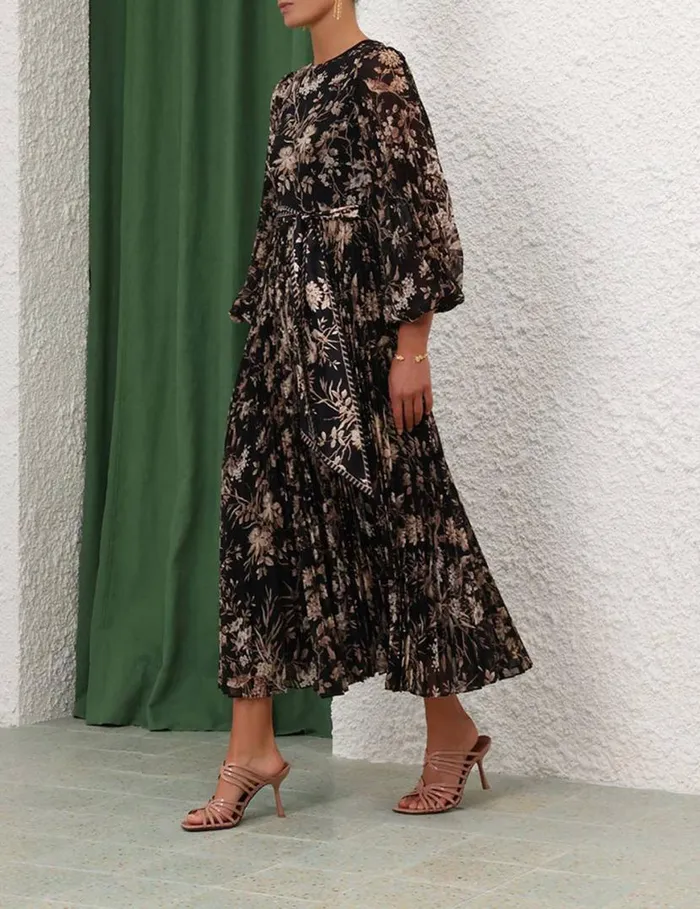 Zimmermann Dresses Sunray Long Sleeve Midi Black Mockingbird 8211 Women