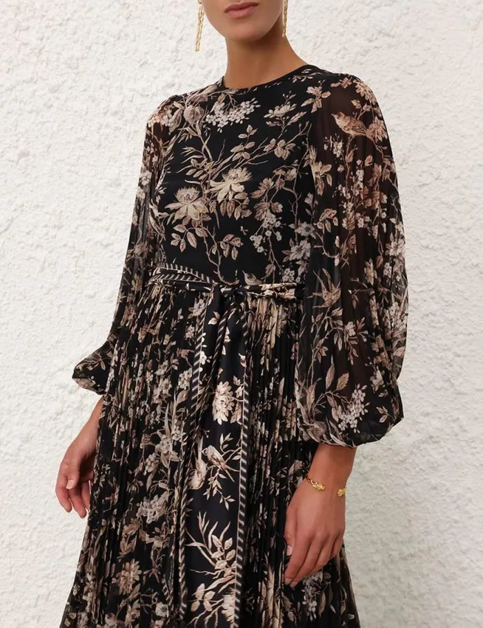 Zimmermann Dresses Sunray Long Sleeve Midi Black Mockingbird 8211 Women