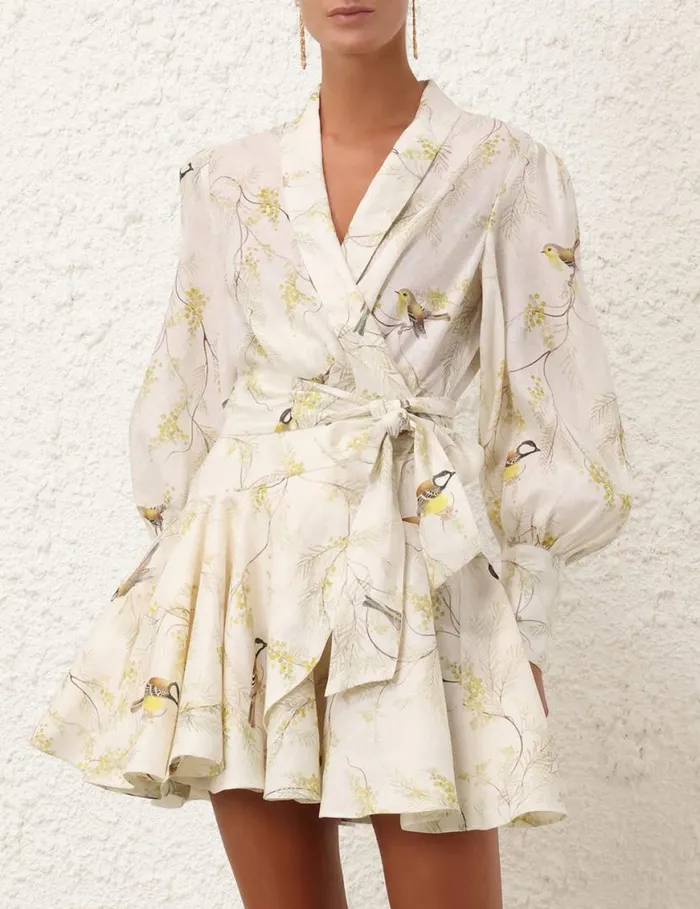 Zimmermann Dresses Wrap Mini Dress Acacia Birds 8211 Women