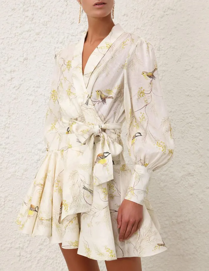 Zimmermann Dresses Wrap Mini Dress Acacia Birds 8211 Women
