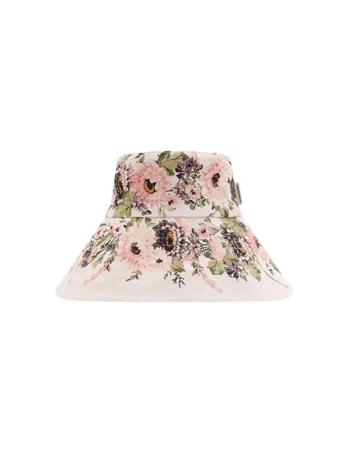 Zimmermann Hats Printed Long Brim Bucket Hat Cream Multi Floral 8211 Women