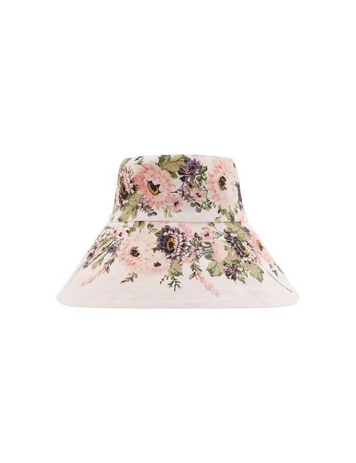 Zimmermann Hats Printed Long Brim Bucket Hat Cream Multi Floral 8211 Women