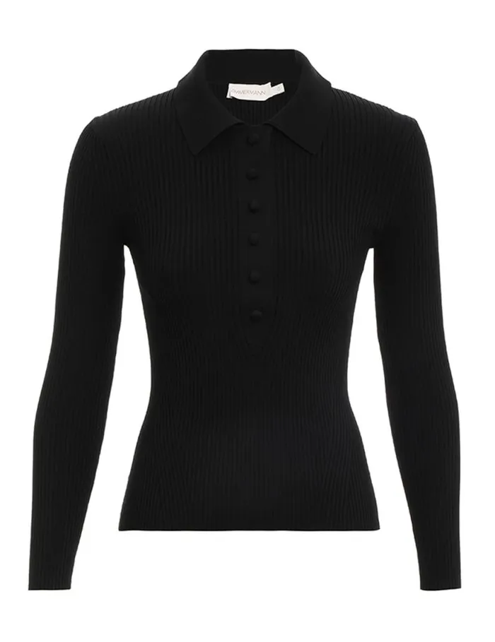 Zimmermann Knitwear Knit Polo Top Black 8211 Women