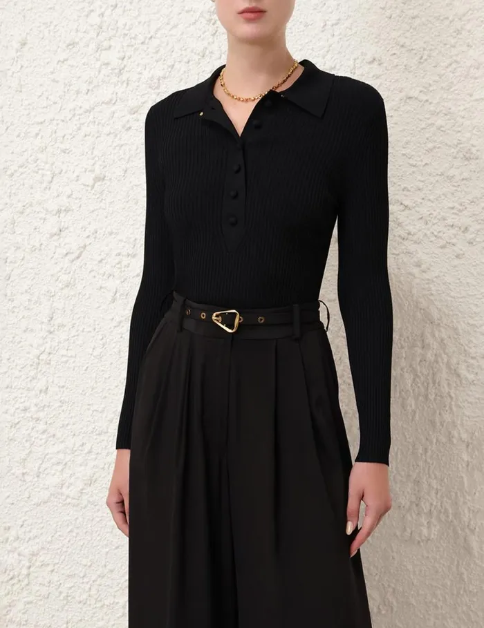 Zimmermann Knitwear Knit Polo Top Black 8211 Women