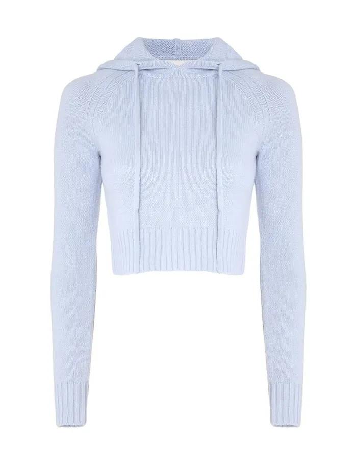 Zimmermann Knitwear Natura Cropped Hooded Sweater Blue 8211 Women