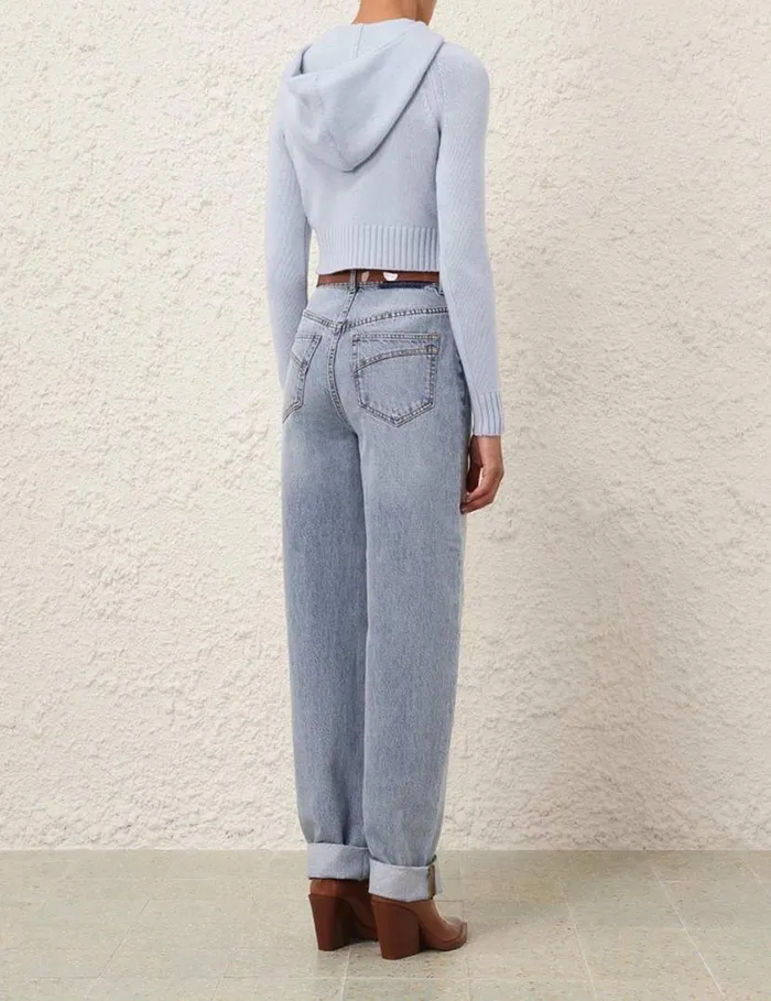 Zimmermann Knitwear Natura Cropped Hooded Sweater Blue 8211 Women
