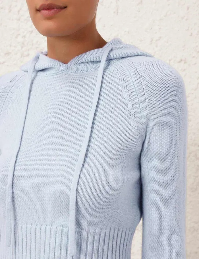 Zimmermann Knitwear Natura Cropped Hooded Sweater Blue 8211 Women