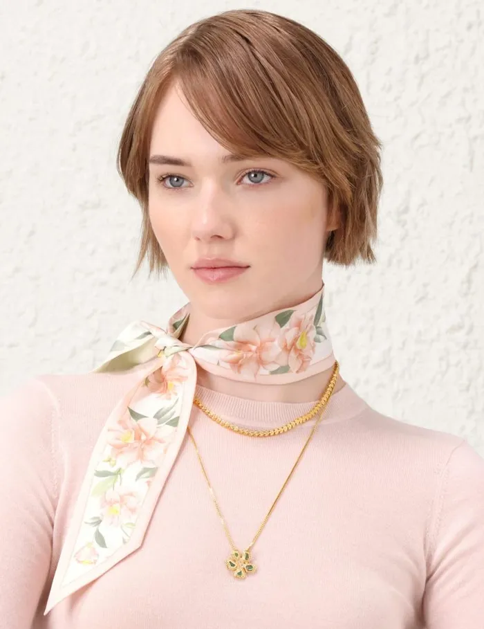 Zimmermann Scarves Printed Silk Ribbon Scarf Ivory Camellia 8211 Women