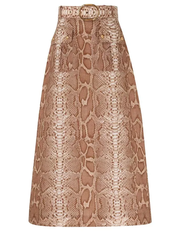 Zimmermann Skirts Natura Aline Midi Skirt Tan Snake 8211 Women