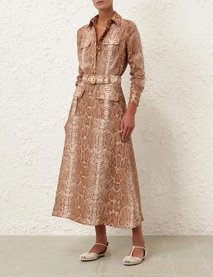 Zimmermann Skirts Natura Aline Midi Skirt Tan Snake 8211 Women