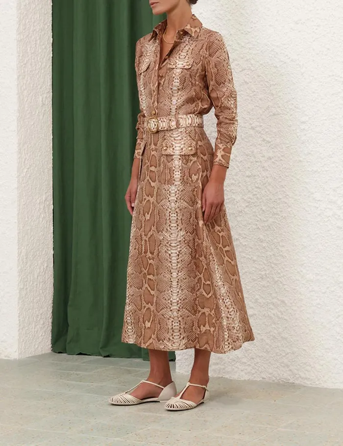 Zimmermann Skirts Natura Aline Midi Skirt Tan Snake 8211 Women