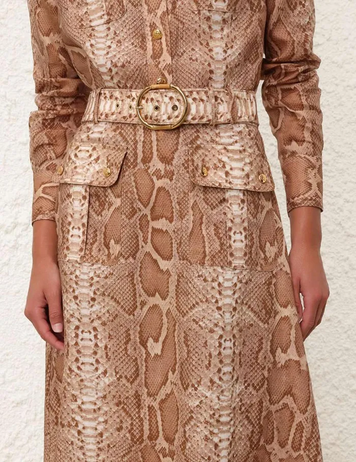 Zimmermann Skirts Natura Aline Midi Skirt Tan Snake 8211 Women