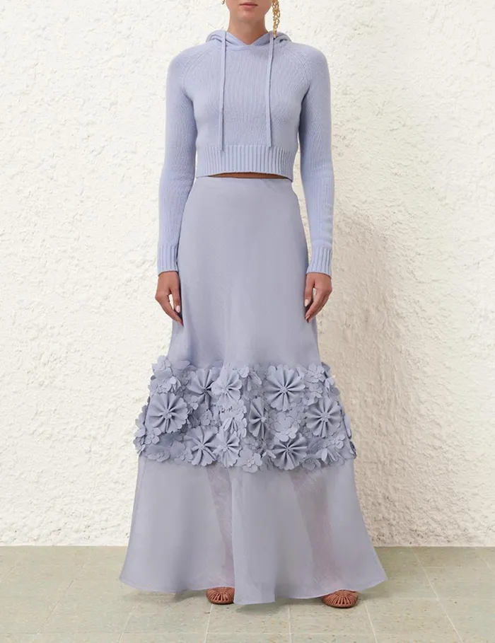 Zimmermann Skirts Natura Applique Flower Skirt Lilac Blue 8211 Women