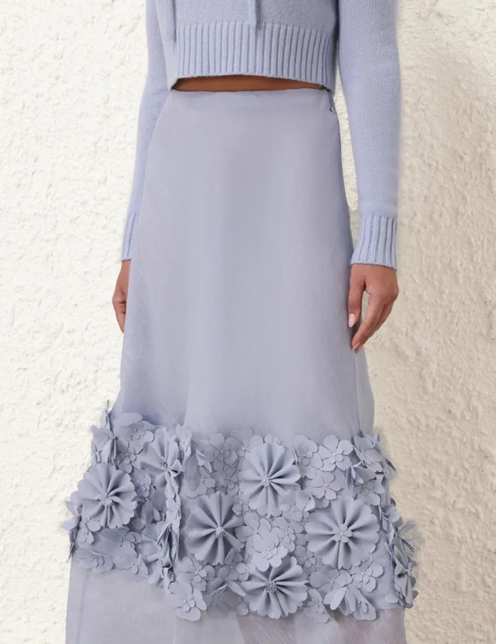 Zimmermann Skirts Natura Applique Flower Skirt Lilac Blue 8211 Women