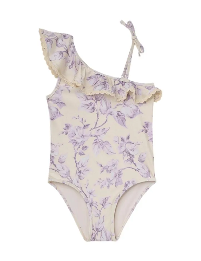 Zimmermann Swimwear Halliday Trim Frill 1PC Yellowlilac Floral 8211 Kids