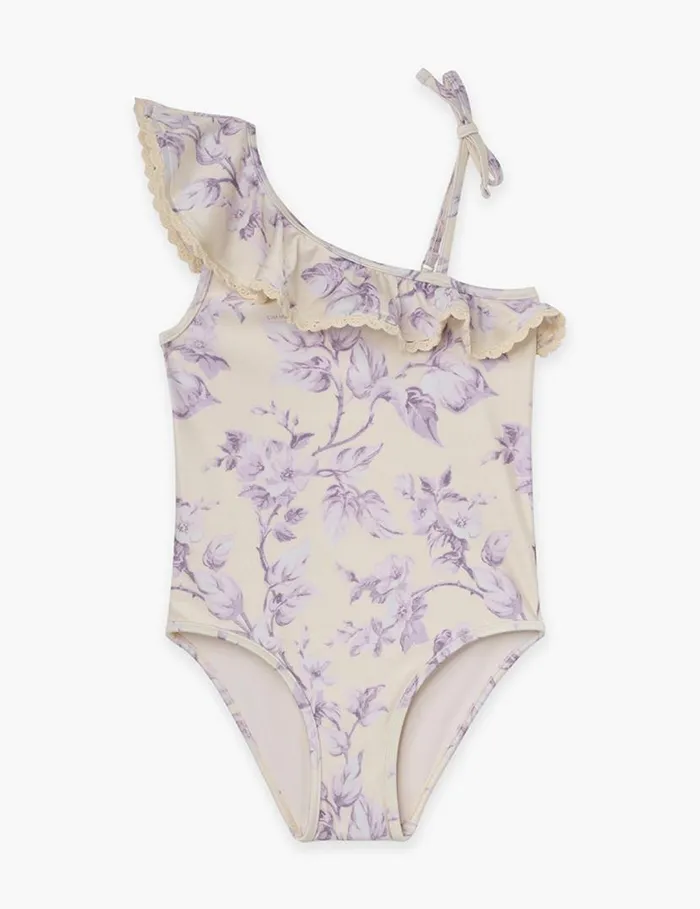 Zimmermann Swimwear Halliday Trim Frill 1PC Yellowlilac Floral 8211 Kids