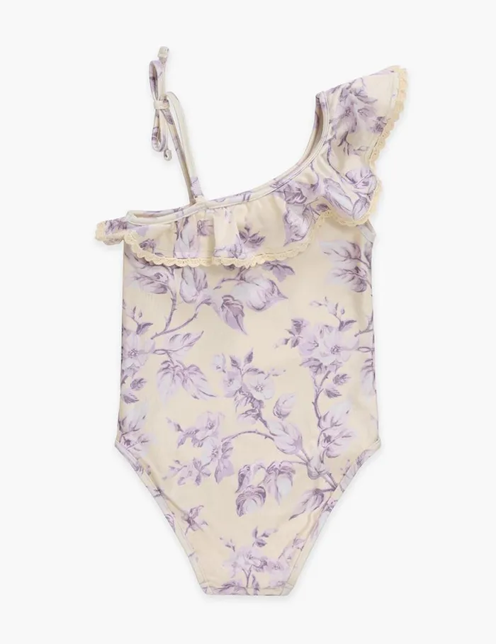 Zimmermann Swimwear Halliday Trim Frill 1PC Yellowlilac Floral 8211 Kids