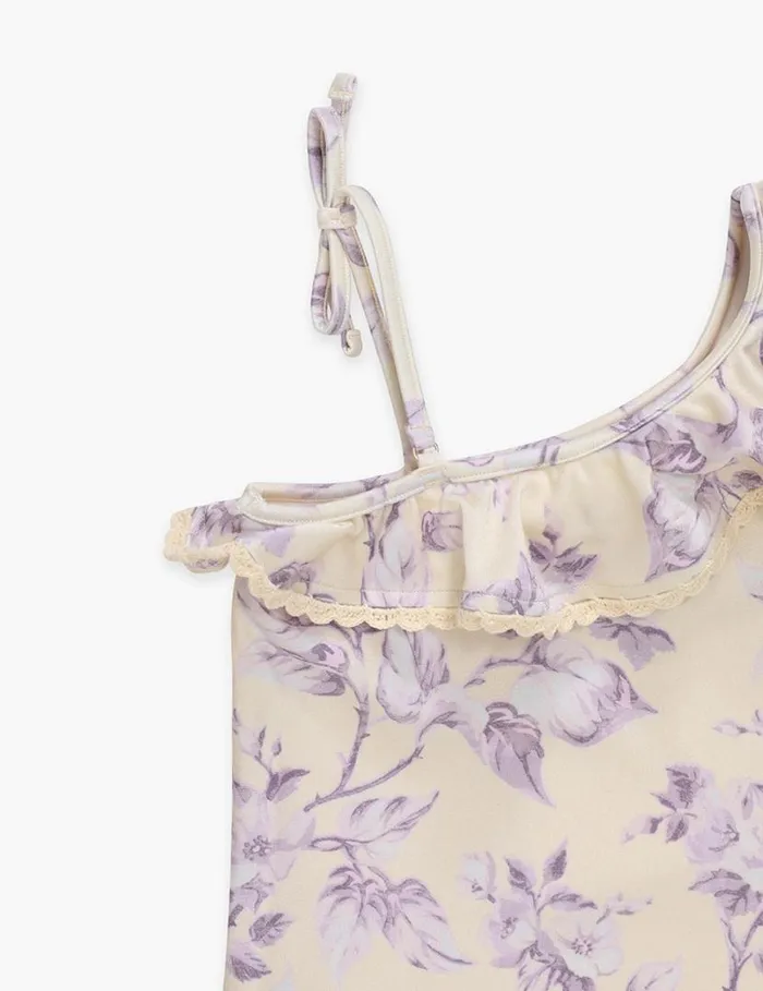 Zimmermann Swimwear Halliday Trim Frill 1PC Yellowlilac Floral 8211 Kids