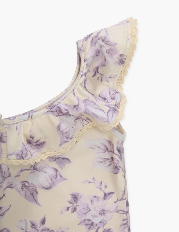 Zimmermann Swimwear Halliday Trim Frill 1PC Yellowlilac Floral 8211 Kids