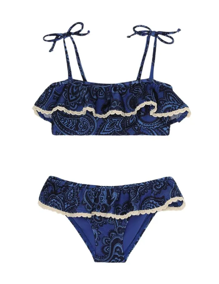 Zimmermann Swimwear Ottie Trim Frill Bikini Blue Paisley 8211 Kids