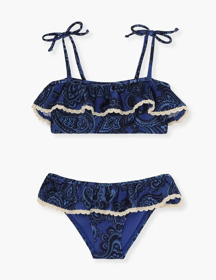 Zimmermann Swimwear Ottie Trim Frill Bikini Blue Paisley 8211 Kids