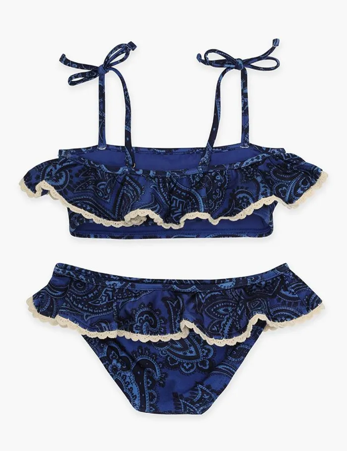 Zimmermann Swimwear Ottie Trim Frill Bikini Blue Paisley 8211 Kids
