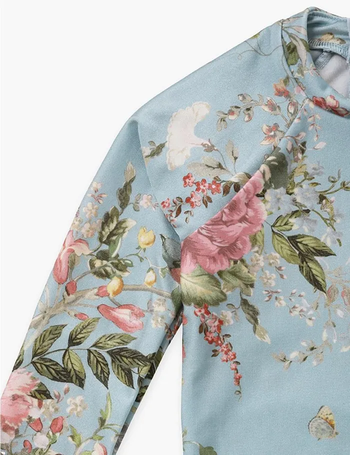 Zimmermann Swimwear Waverly Long Sleeve 1PC Light Blue Floral 8211 Kids