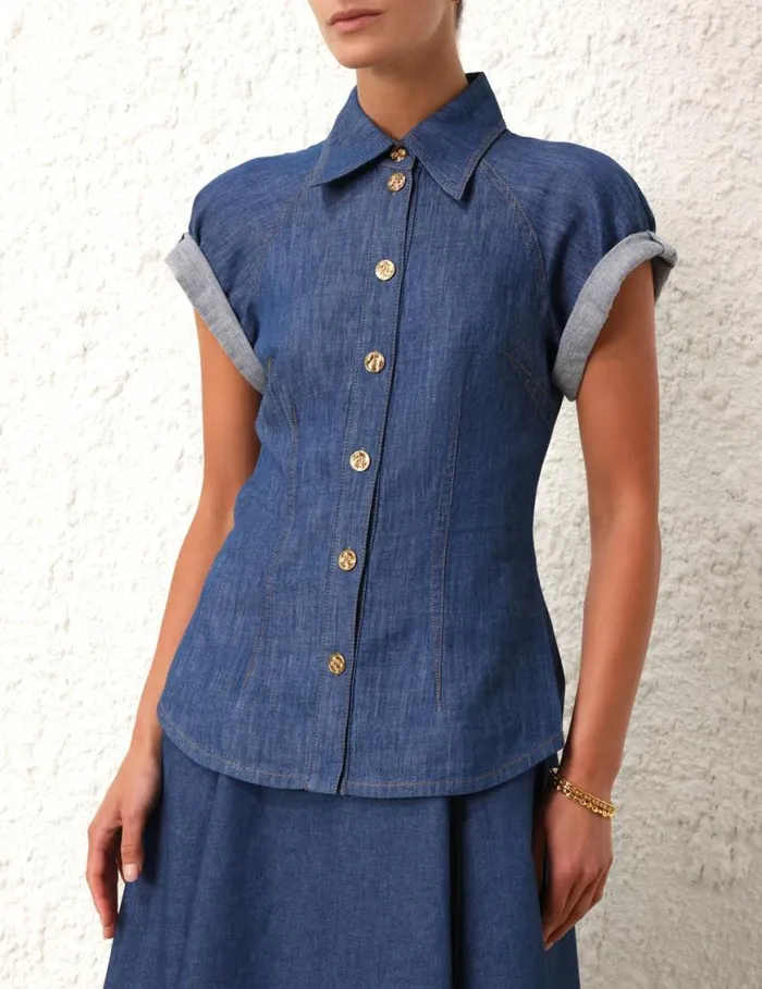 Zimmermann Tops Matchmaker Denim Blouse Railway Blue 8211 Women