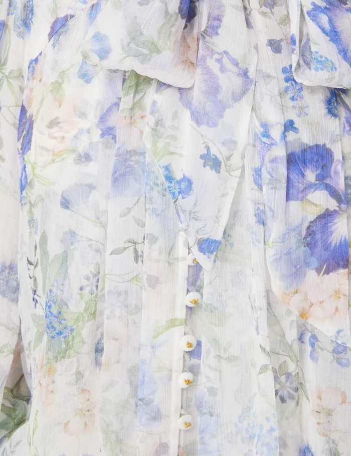 Zimmermann Tops Natura Tie Neck Billow Top Blue Garden Print 8211 Women