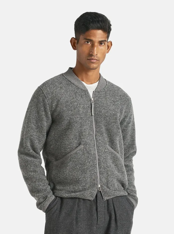 Zip Bomber In Grey Marl Wool Fleece Men Universal Works Fleece