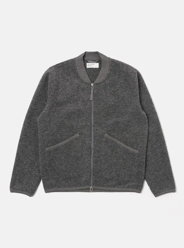 Zip Bomber In Grey Marl Wool Fleece Men Universal Works Fleece