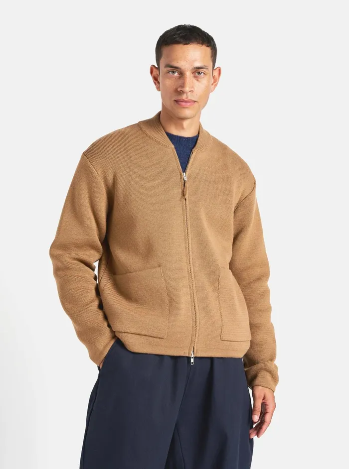 Zip Knitwork Jacket In Sand Merino Knit Men Universal Works Cardigans