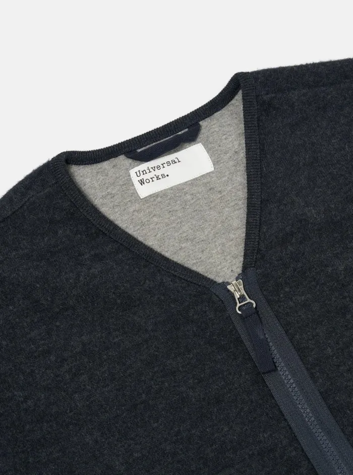 Zip Liner Jacket In Navy Soft Wool Cotton Knit Men Universal Works Sweatshirts