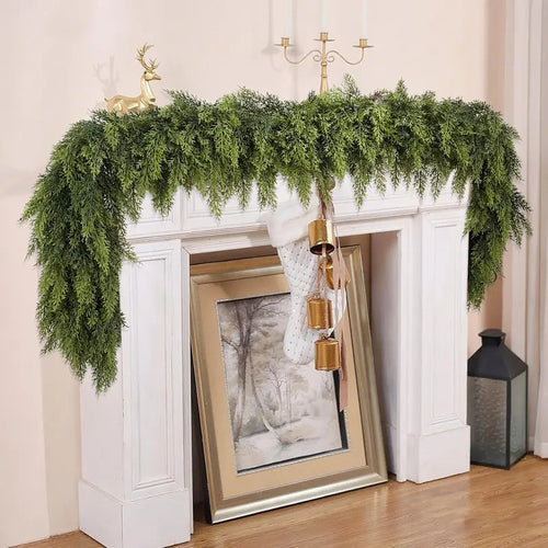 Real Touch Artificial Cedar Garland 6FT 2 Pack – Natural Looking Greenery Decor for Walls, Mantels, Christmas & Home Decoration
