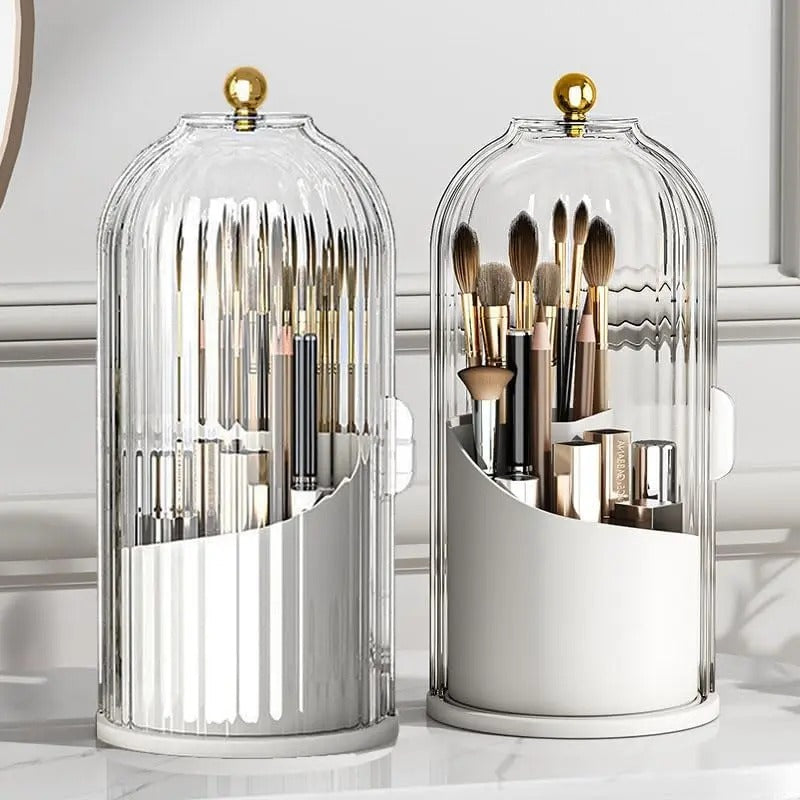 360° Rotating Toothbrush Holder with Cover, Compact Transparent Bathroom Organizer for Vanity Countertop Storage