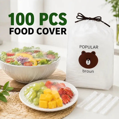 100PCS Disposable Stretch Food Covers, Elastic Bowl & Plate Covers, Self-Sealing Fresh-Keeping Wraps for Food Storage, Refrigerator & Home Use