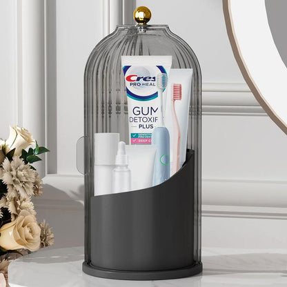360° Rotating Toothbrush Holder with Cover, Compact Transparent Bathroom Organizer for Vanity Countertop Storage