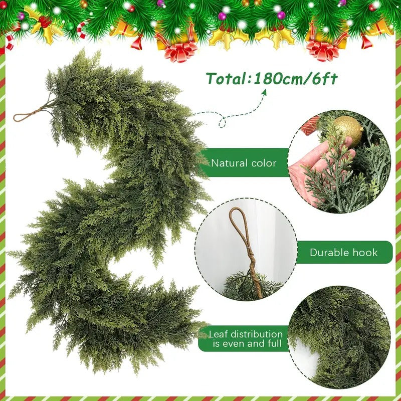 Real Touch Artificial Cedar Garland 6FT 2 Pack – Natural Looking Greenery Decor for Walls, Mantels, Christmas & Home Decoration