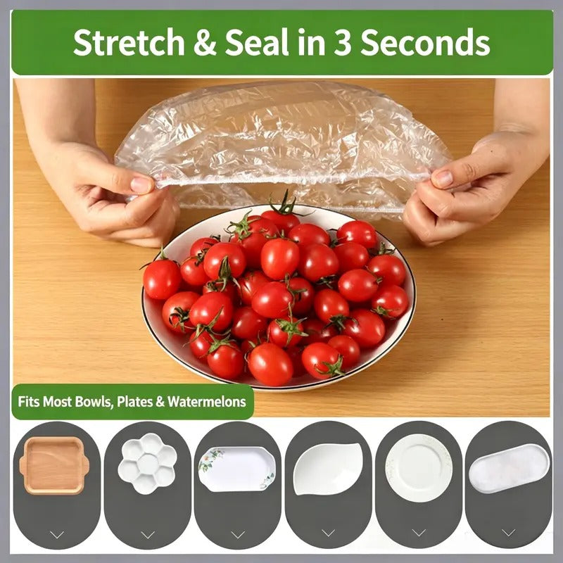 100PCS Disposable Stretch Food Covers, Elastic Bowl & Plate Covers, Self-Sealing Fresh-Keeping Wraps for Food Storage, Refrigerator & Home Use