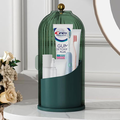 360° Rotating Toothbrush Holder with Cover, Compact Transparent Bathroom Organizer for Vanity Countertop Storage