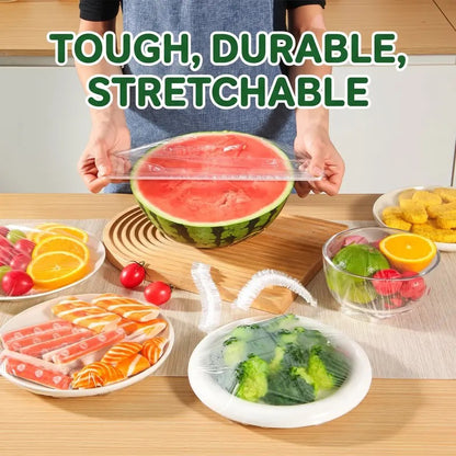 100PCS Disposable Stretch Food Covers, Elastic Bowl & Plate Covers, Self-Sealing Fresh-Keeping Wraps for Food Storage, Refrigerator & Home Use