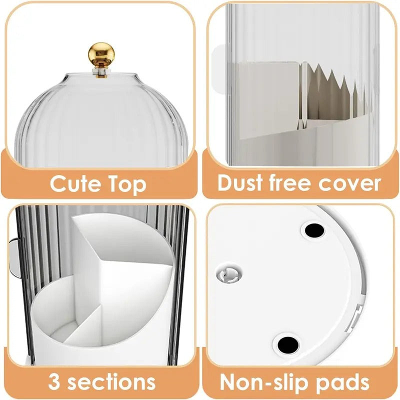 360° Rotating Toothbrush Holder with Cover, Compact Transparent Bathroom Organizer for Vanity Countertop Storage