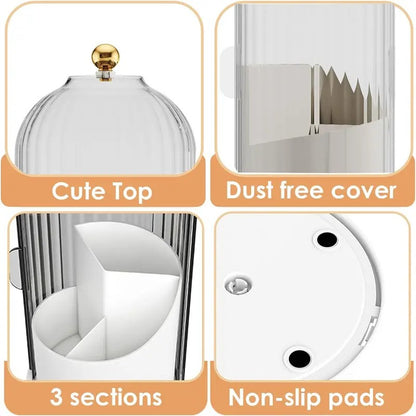 360° Rotating Toothbrush Holder with Cover, Compact Transparent Bathroom Organizer for Vanity Countertop Storage