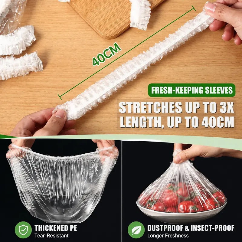100PCS Disposable Stretch Food Covers, Elastic Bowl & Plate Covers, Self-Sealing Fresh-Keeping Wraps for Food Storage, Refrigerator & Home Use