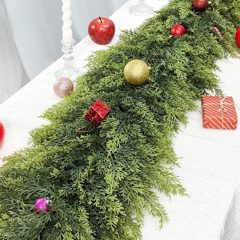 Real Touch Artificial Cedar Garland 6FT 2 Pack – Natural Looking Greenery Decor for Walls, Mantels, Christmas & Home Decoration