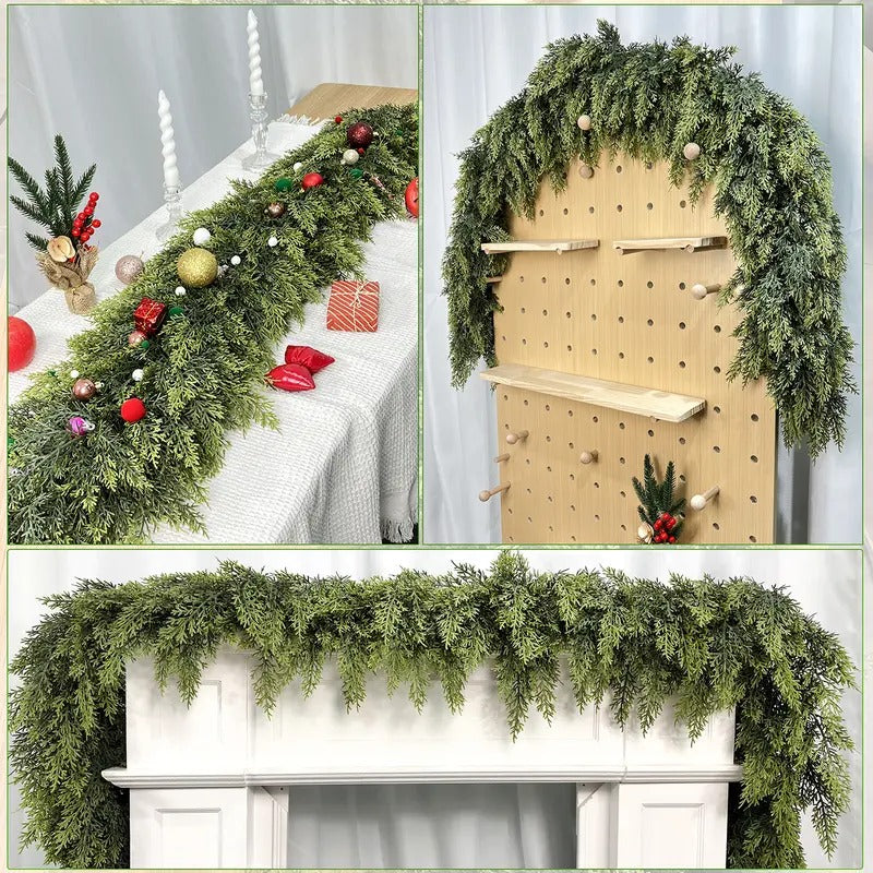 Real Touch Artificial Cedar Garland 6FT 2 Pack – Natural Looking Greenery Decor for Walls, Mantels, Christmas & Home Decoration