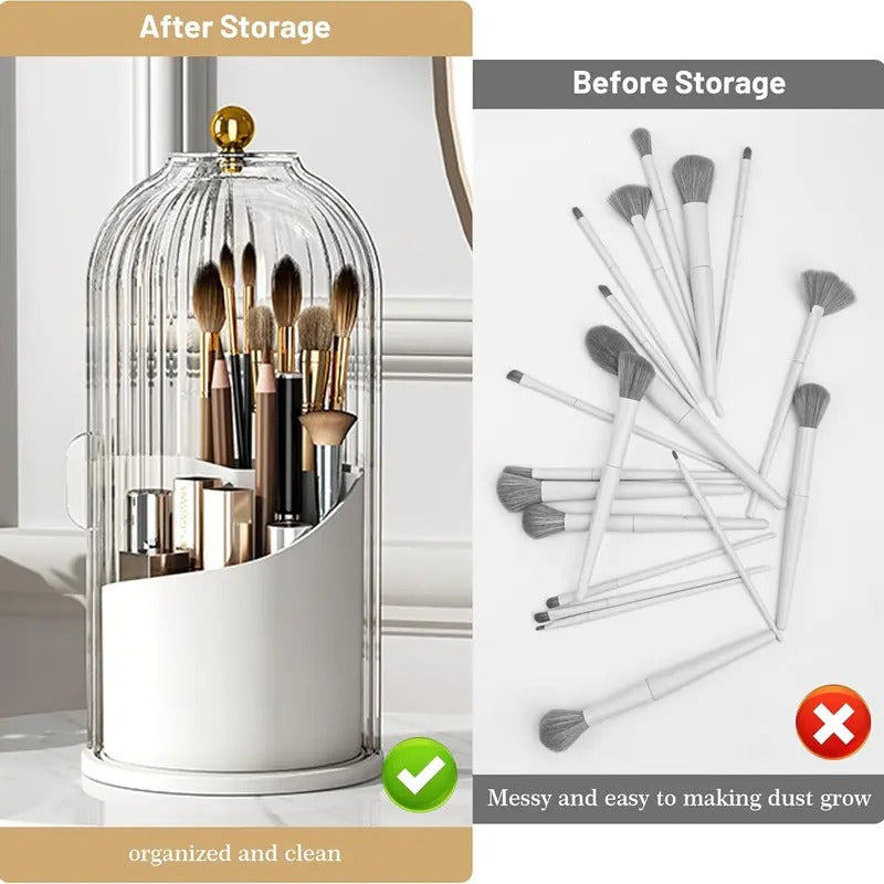 360° Rotating Toothbrush Holder with Cover, Compact Transparent Bathroom Organizer for Vanity Countertop Storage