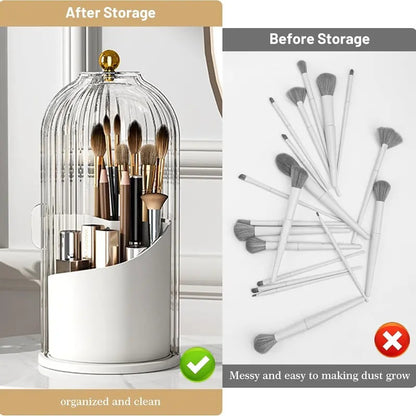 360° Rotating Toothbrush Holder with Cover, Compact Transparent Bathroom Organizer for Vanity Countertop Storage