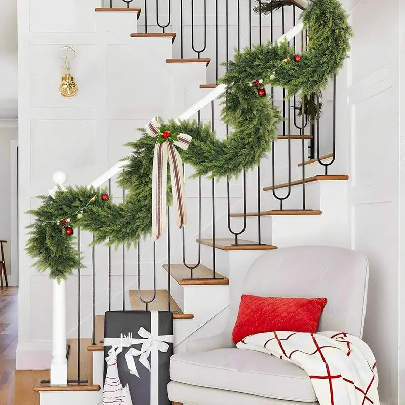 Real Touch Artificial Cedar Garland 6FT 2 Pack – Natural Looking Greenery Decor for Walls, Mantels, Christmas & Home Decoration