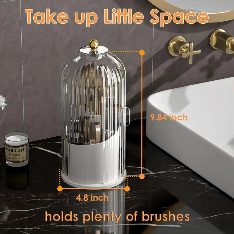 360° Rotating Toothbrush Holder with Cover, Compact Transparent Bathroom Organizer for Vanity Countertop Storage